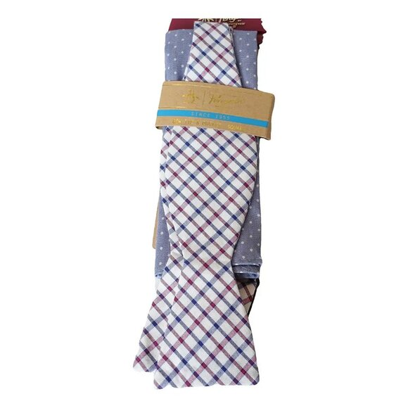 ORIGINAL PENGUIN White Check Bow Self-Tie Tie Polka Dot Cotton Pocket Square Set - Picture 1 of 3
